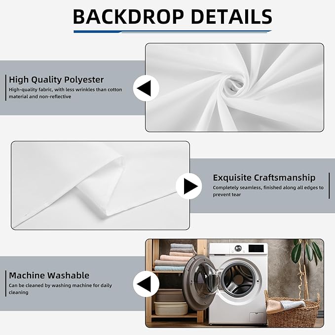 White Backdrop,5x10FT Photo Backdrop for Photography Background Backdrops Curtain for Portraits Studio Photoshoot Party Screen Video Recording