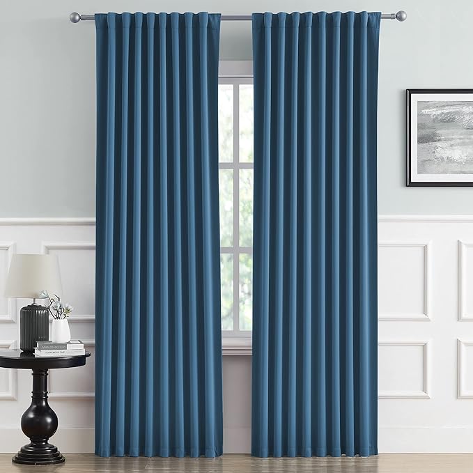 DUALIFE Blackout Curtains for Bedroom - Back Tab Rod Pocket Room Darkening Thermal Insulated Light Blocking Curtains for Living Room (52" W x 72" L, Midnight Denim Blue, 1 Pair)