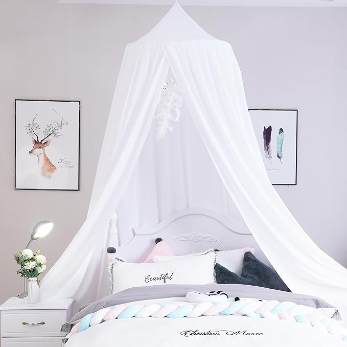 Extra Large Kids Bed Canopy for Girls Boys Bedroom Decor, Crib Nursery Hanging Light Blocking Reading Nook (Pure White)