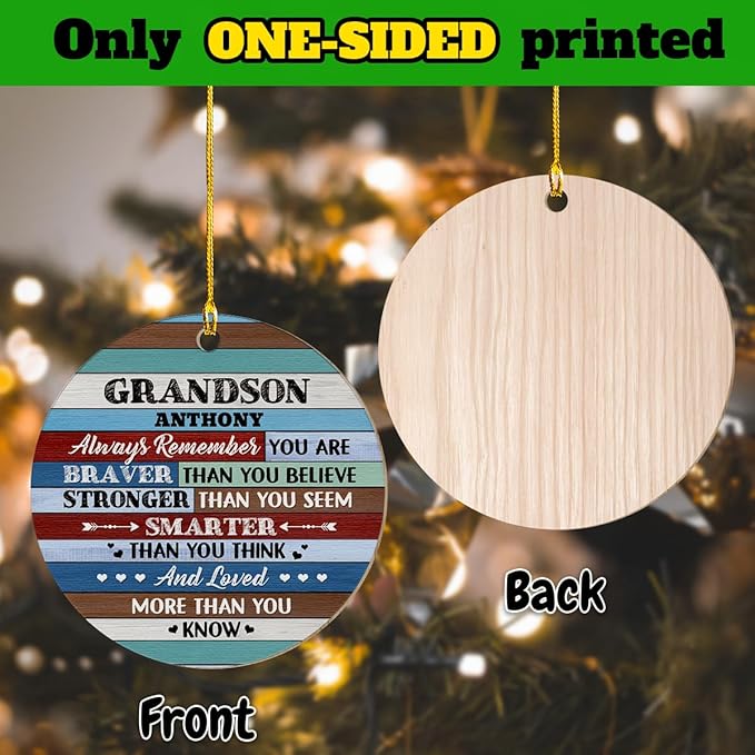 wowcugi Personalized Grandson Ornament for Christmas Tree Custom Inspirational Grandsons Wood Ornaments Xmas Tree Decorations Keepsake Gifts for Grandbaby from Grandparent Grandpa Grandma