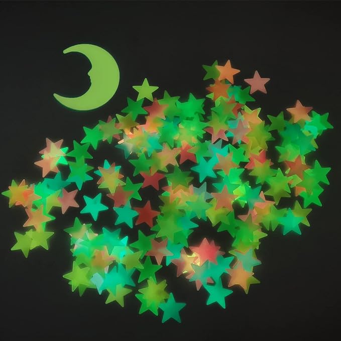 Glow in The Dark Stars and Moon Stickers for Ceiling - 200pcs 3D Luminous Adhesive Stars Create Realistic Starry Sky - Room Decor for Kids Bedroom, Wall Stickers