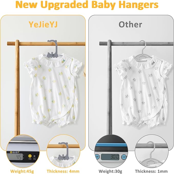50 Pack Baby Clothes Hanger with 16 Clips, 11-15 inch Adjustable Kid Hangers, Multifunctional Children Hanger for Girl Boy Toddler Kids Child(Grey)
