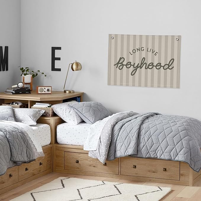 Long Live Boyhood Banner, Boy Nursery Decor, Canvas Banner Wall Hanging Flag Decor for Nursery Playroom Toddler Room, Boys Kids Room - Gray