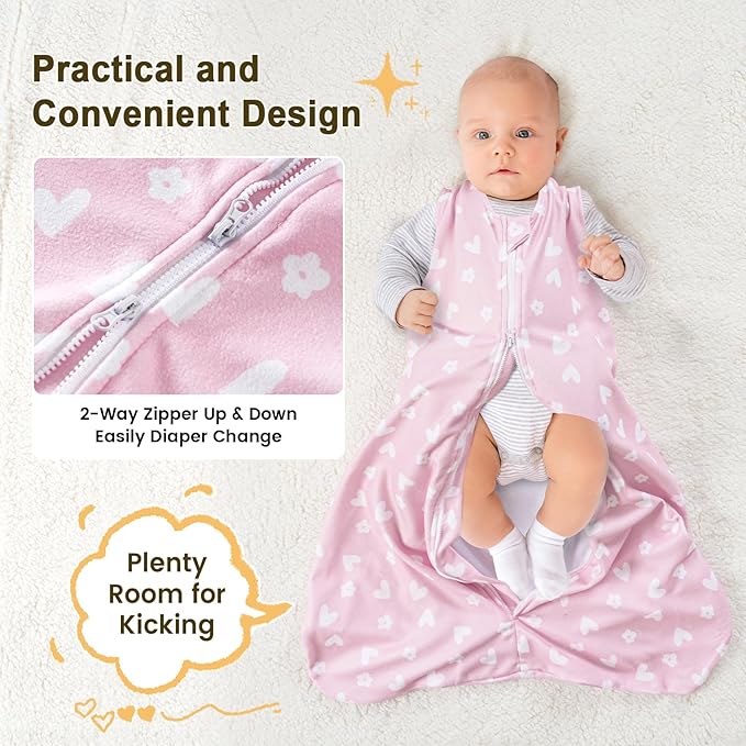 PHF 3 Pack Warm Micro-Fleece Baby Sleep Sack 12-18 Months, Soft Baby Wearable Blanket, 2-Way Zipper Sleeping Bags, Comfy Toddler Sleeping Sack for Girls, Large Size, Butterfly