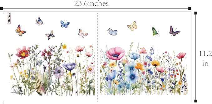 Weeds Wildflower Wall Stickers, Watercolour Colorful Flower Floral Buterflying Wall Decal for Nursery Kitchen Home