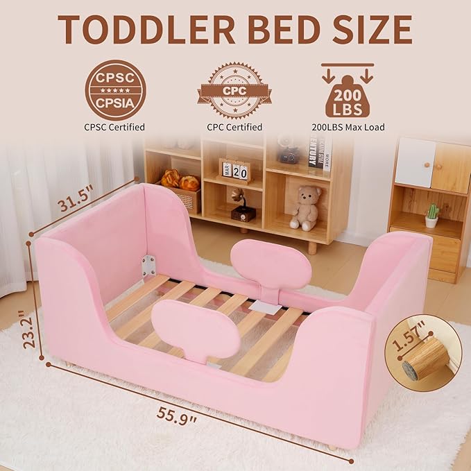 DoCred Toddler Bed - Toddler Floor Bed Frame with Removable Guard Rails, Kids Beds for Ages 2-7 Years, Kid Beds for Girls and Boys, Standard Crib Size(Mattress Not Included)