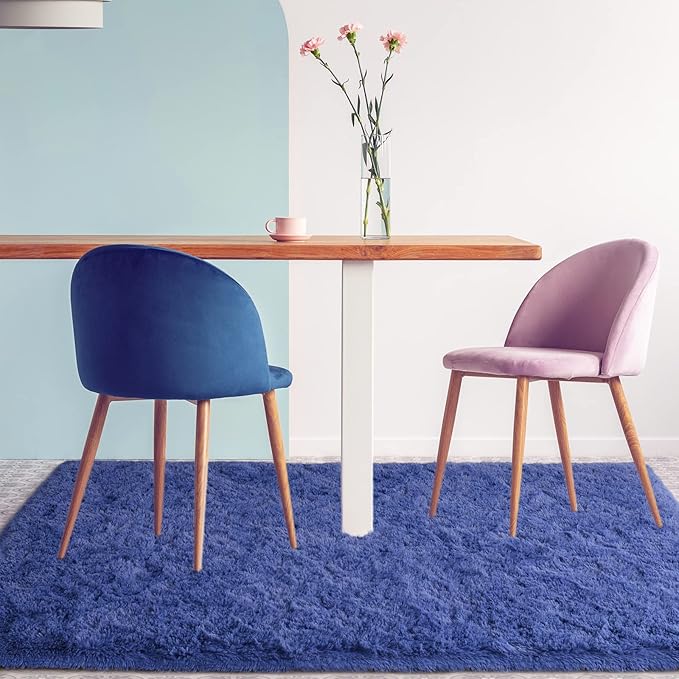 Merelax Fluffy Shag Area Rugs for Bedroom Soft Fuzzy Shaggy Rugs for Living Room Accent Decor Fur Carpet Nursery Decor Floor Teens Girls Dorm Room Rug 3x5' Light Navy