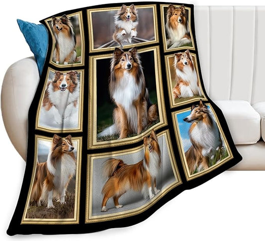 Sheltie Blanket Shetland Sheepdog Decor Gifts Throw Blanket Super Soft Flannel Lightweight Fluffy Plush Cozy Fuzzy Fleece Stuff Blanket for Dog Lover Kids Boys Adults Man for Bed Sofa 40"X50"