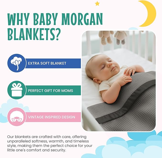 Blankets Thermal Waffle Baby Blanket Crib Bedding - Soft Cozy Warm Infant Thermal Cover for Nursery Stroller or Bassinet, Lightweight Ideal Shower Gift, Satin Trim Gray 36" x 50"