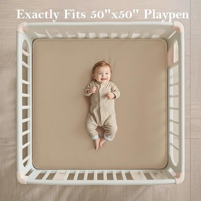 PapaMama Ultra Soft Baby Play Mat for Floor, 1.3" Thick Memory Foam 50x50 Playpen Mat with Non-Slip Backing, Coral Velvet Child Nursery Rug, Tummy Time & Crawling & Yoga Mat for Infant, Toddlers, Kids
