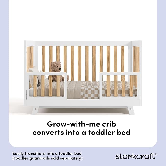 Storkcraft Beckett 3-in-1 Convertible Crib (Natural & White) – GREENGUARD Gold Certified, Fits Standard Crib Mattress, Converts to Toddler Bed and Daybed, 4 Mattress Heights, Grow-with-Me Design