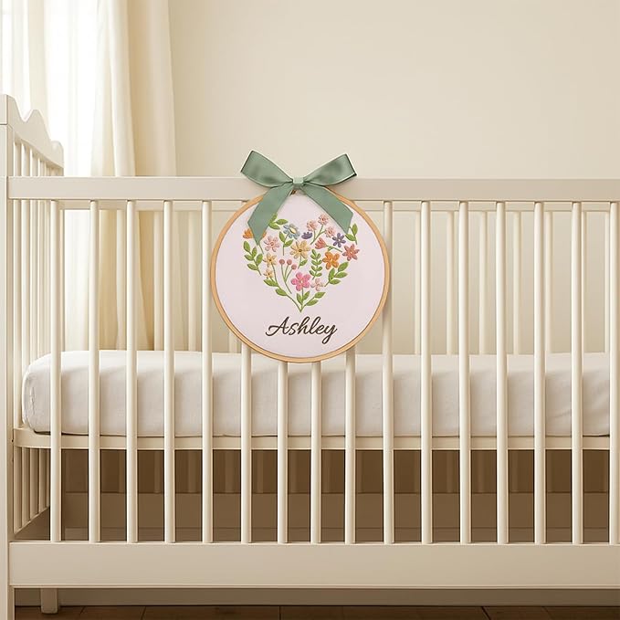 Personalized Baby Name Sign Welcome Baby Announcement Sign Newborn Baby Embroidery Hoop with Bows Baby Hospital Name Sign Custom Infant Baby Name Baby Shower Gifts (05)