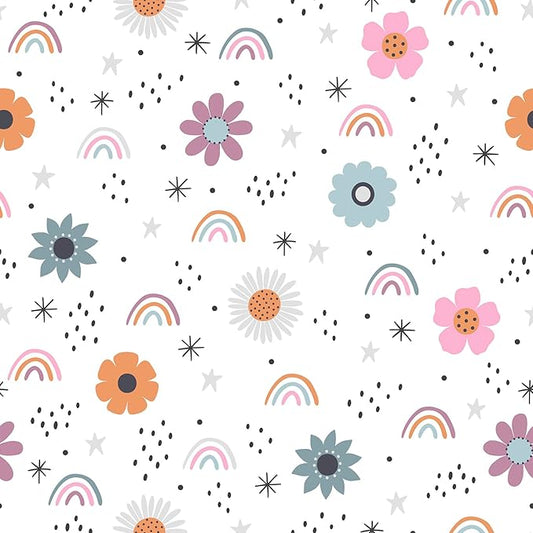 CHIHUT 17.7”x236” Boho Rainbow Contact Paper Fun Peel and Stick Wallpaper for Girls Bedroom Decorative Flowers Stars Rainbow Wallpaper Mural Removable Kids Wall Paper for Classroom Nursery Drawer Desk
