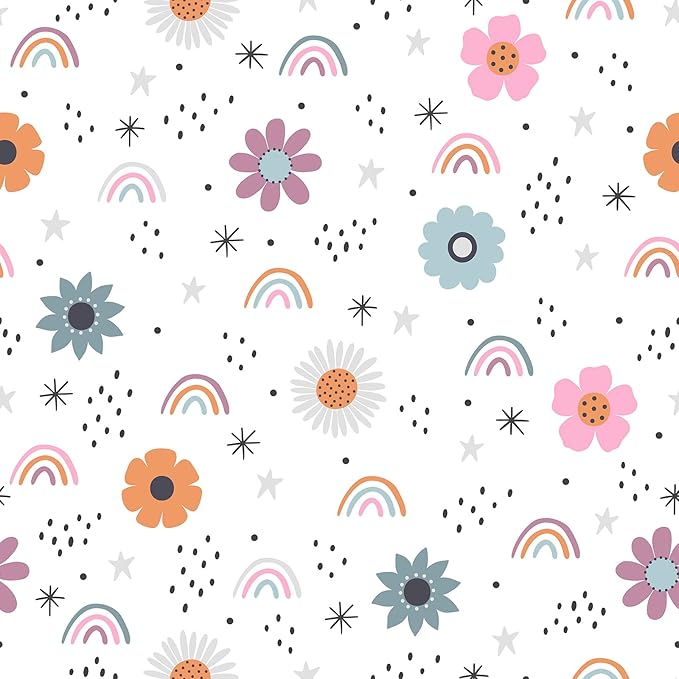 CHIHUT Boho Rainbow Kids Peel and Stick Wallpaper 17.7”x472” Whimsical Flower Rainbow Self Adhesive Removable Cute Contact Paper for Kids Room Nursery Playroom Watercolor Wallpaper for Classroom