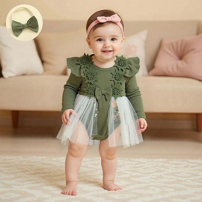 Giraropa Baby Girl Fall Winter Clothes Long Sleeve Romper Dress + Socks + Headband Newborn Infant Cute Casual Outfits