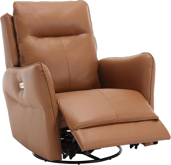 MINCETA Power Recliner Chairs,Modern Upholstered 270 Swivel Nursery Rocker Glider Recliner for Living Room,PU Leather in Brown