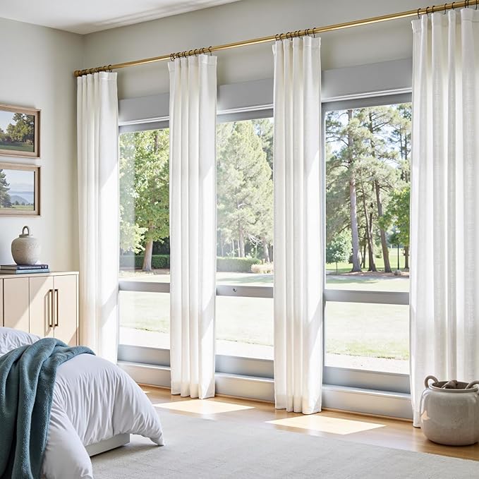 jinchan Linen Curtains 50W x 84L Inch Off White for Living Room Farmhouse Curtains Clip Rings Back Tab Rod Pocket Drapes 4-Panel Set