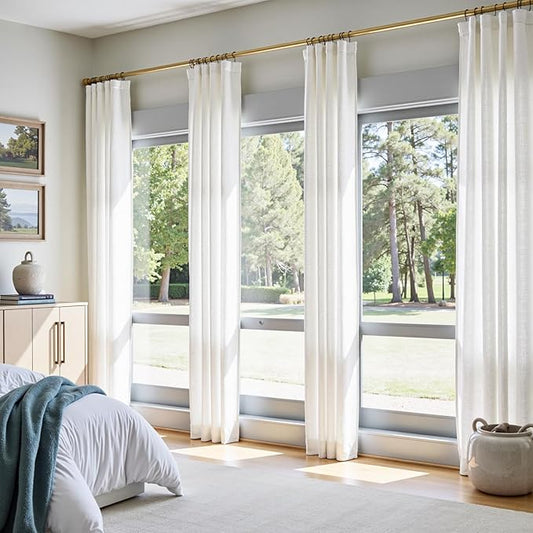 jinchan Linen Curtains 50W x 84L Inch Off White for Living Room Farmhouse Curtains Clip Rings Back Tab Rod Pocket Drapes 4-Panel Set