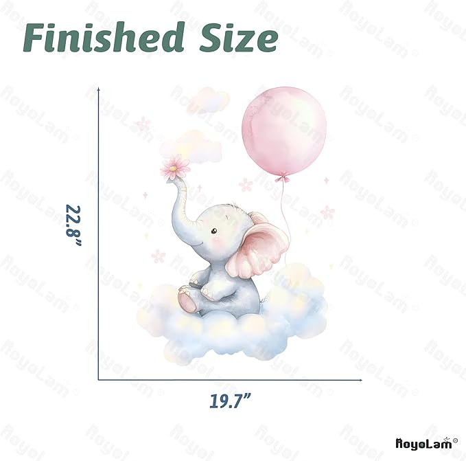 Baby Elephant Cloud Wall Decals Removable Cartoon African Animal Vinyl Stickers for Nursery Kids Bedroom and Playroom Decor Peel and Stick Watercolor Wall Art