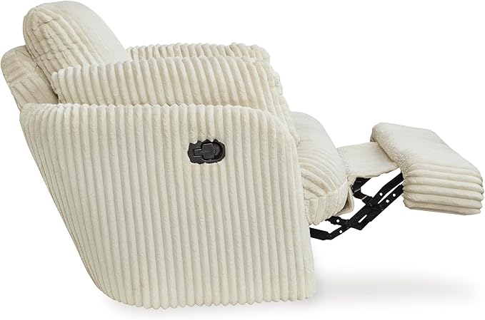 Signature Design by Ashley Tie-Breaker Cozy Contemporary Manual Press-Back Swivel Glider Rocker Recliner with 2 Bolster Pillows and Hidden Storage, White