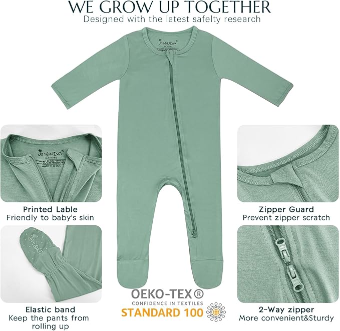 Jimonda Bamboo Baby Pajamas,Unisex Boys Girls One-Piece Footies,Long Sleeve Sleepers 2-Way Zip closure Romper