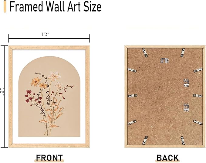 CHMMART 3 Piece Boho Wildflower Framed Wall Art Floral Botanical Canvas Art Prints Flower Pictures Wall Decor Minimalist Painting Artwork for Living Room Bedroom Bathroom 12x16in