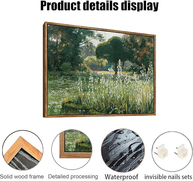 OIQArtOIQ Vintage Framed Wall Art Garden Landscape Canvas Art Prints Rustic Farmhouse Scenery Pictures Wall Decor Modern Cottagecore Paintings Artwork For Bedroom Bathroom Office Living Room