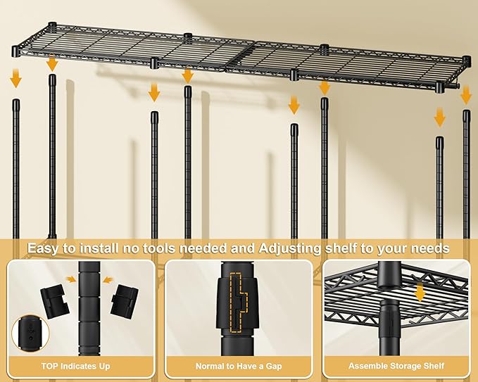 E14C Heavy Duty Closet Organizer System，Freestanding Clothing Racks for Hanging Clothes，Adjustable Garment Rack 70.1" W × 16.6" D × 76.4" H Hold 960 lbs，Black Rack with Black Dustproof Cover