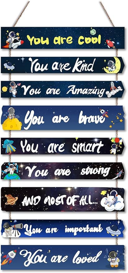 JEVUVU Outer Space Room Decor for Teen Boys Aesthetic, Cool Bedroom Wall Decor for Baby Boy, Navy Blue Kids Wall Art Signs, Fun Stuff Black Decorations for Nursery Bed Room Dorm Classroom Bathroom