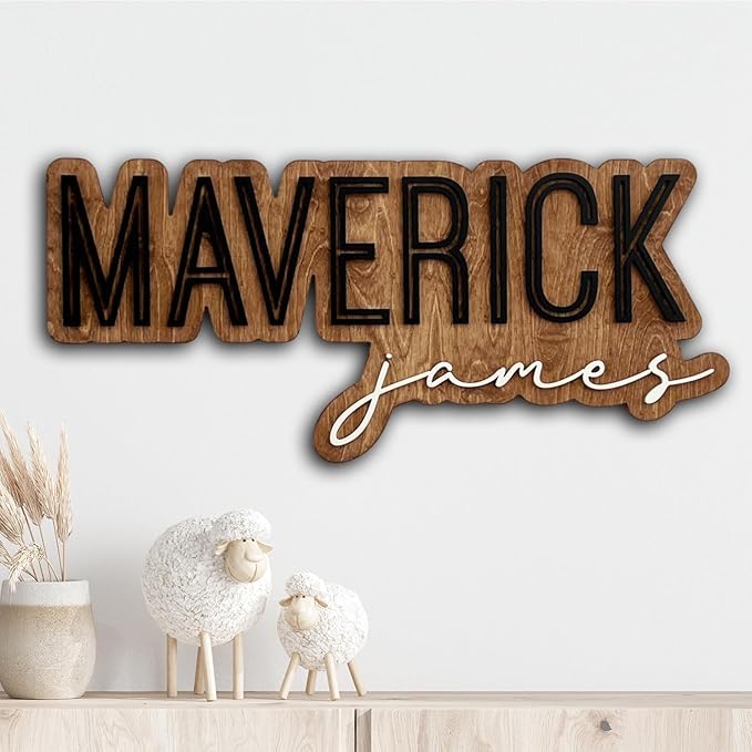 Personalized Wood Name Sign, Nursery Name Wooden, Boho Girl Name Sign, Above Crib Sign, Layered Baby Name Sign, Boy Name Sign, Cut Out Sign, Gift for nursery