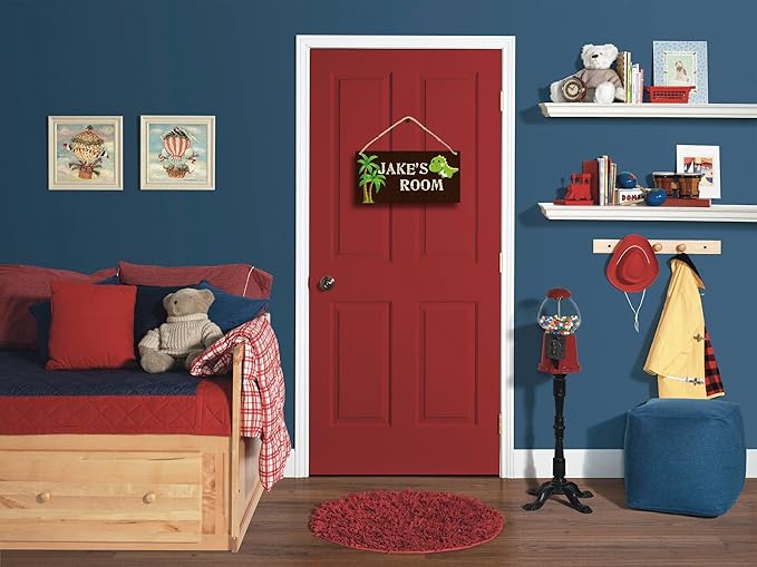 Personalized Name's Dinosaur on brown background & palms Nursery Kid's Children's Girls Bedroom Door Sign Wood Plaque Sign Wall Decor Gift