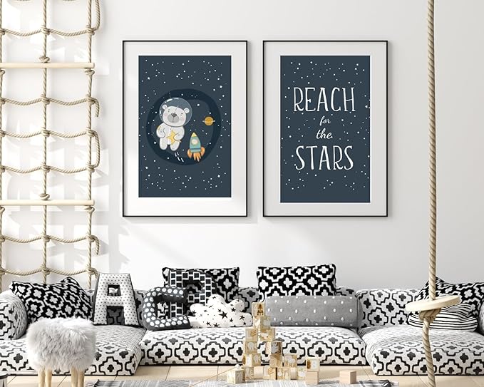 VUVUKU Space Themed Nursery Prints Print Decor Art For Baby Kids Room Wall
