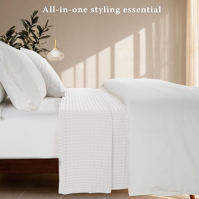 Threadmilll Cooling Blanket Twin Size Waffle Weave| Breathable, Lightweight & Ultra-Soft | Made from Rayon Derived from Bamboo | Waffle Throw for Couch and Sofa | 68 x 92 Inches | White