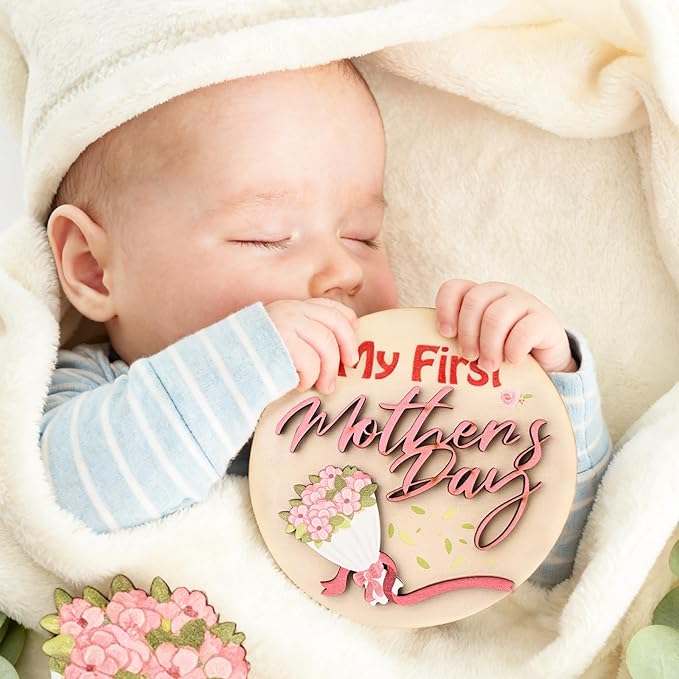 My First Holiday Baby Milestone Cards Wooden Circles New Baby Sign My First Halloween/Christmas/Birthday Decorative Keepsake Signs with Storage Bag
