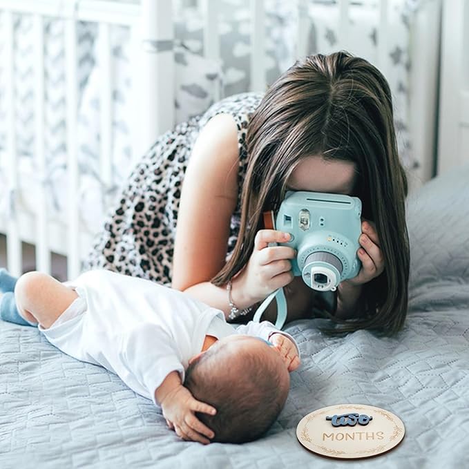 Baby Monthly Milestone Cards, Wooden 3D Baby Milestone Signs, Double Sided Blue Monthly Baby Milestone for Newborn Boy Girl 1-12 Months Photos