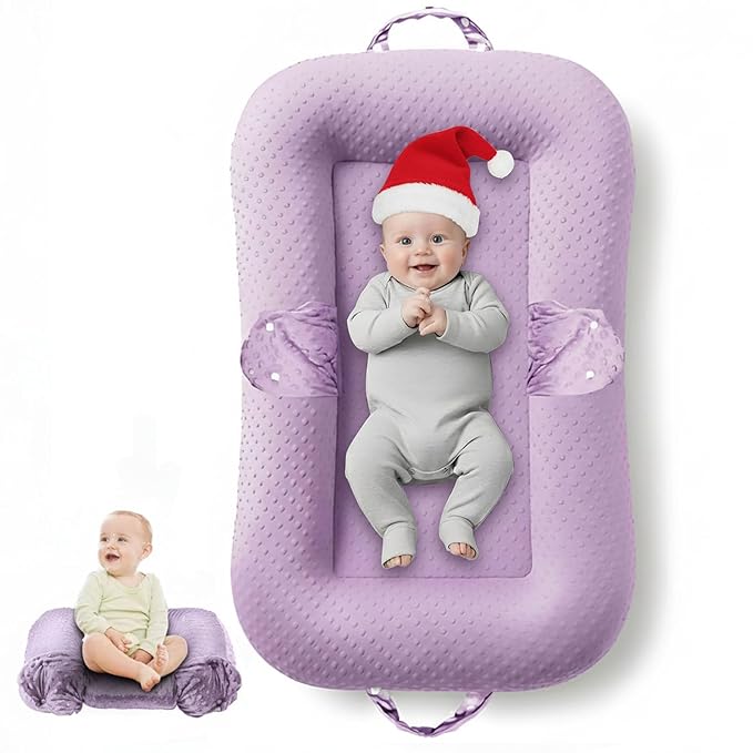 Baby Lounger Pillow : 2-in-1 Infant Lounger for Newborn 0-48 Months, Portable Tummy Time Mat for Home and Travel, Breathable & Soft Baby Seat for Baby, Babies Essentials Gifts