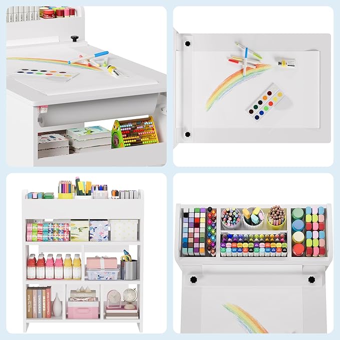 Kids Art Table and 2 Chairs, Craft Table with Large Storage Shelves,Toddler Wooden Drawing Desk Activity & Crafts Children's Wooden Furniture for Classroom Daycares,Home