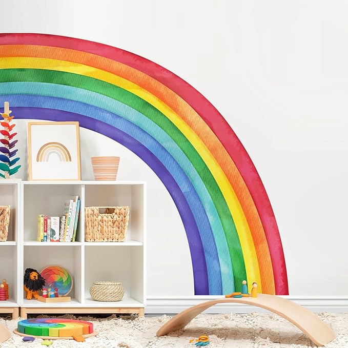 Supzone Large Rainbow Wall Decals, Mural Watercolor Half Rainbow Wall Stickers Peel and Stick Vinyl Wall Art Decor for Girls Bedroom Kids Nursery Living Room Playroom Toddler