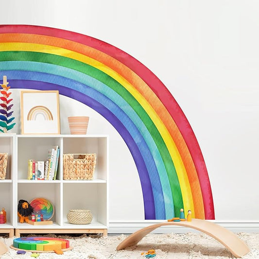 Supzone Large Rainbow Wall Decals, Mural Watercolor Half Rainbow Wall Stickers Peel and Stick Vinyl Wall Art Decor for Girls Bedroom Kids Nursery Living Room Playroom Toddler