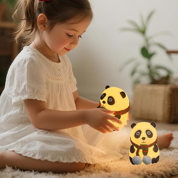 Cute Panda Night Light, LED Squishy Novelty Animal Night Lamp with 7 Color Modes, Soft Silicone Dimmable Nursery Nightlight for Breastfeeding Toddler Baby Kids Decor, Cool Gifts Kids (Panda)