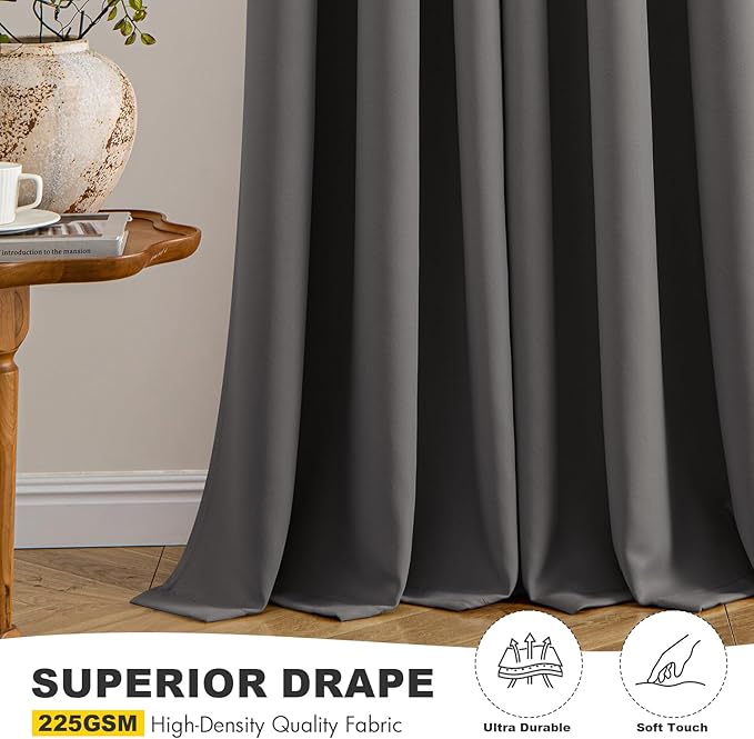 MIULEE Grey Blackout Curtains - Bedroom Window Treatment Curtains Thermal Insulated Room Darkening Drapes for Living Room Kitchen Grommet Top Light Blocking Drapery, 40 x 54 Inches Long, 2 Panels