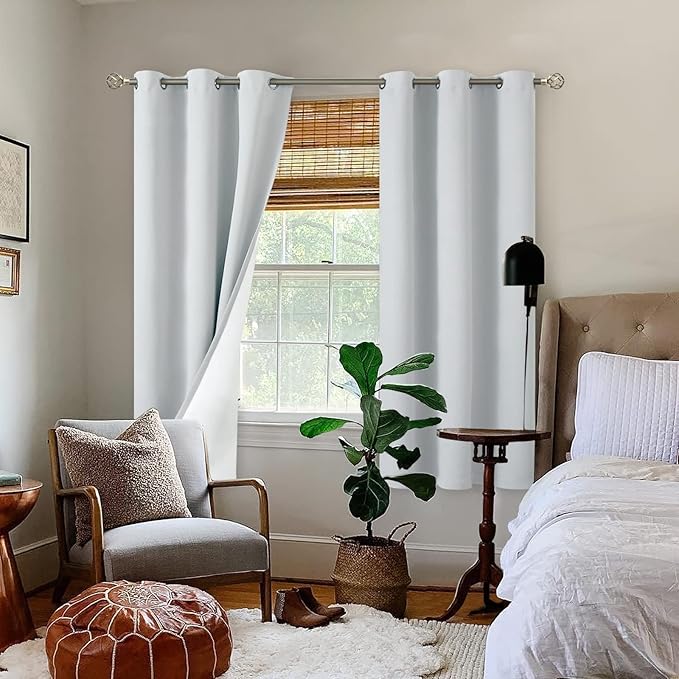 BGment Greyish White Blackout Curtains for Bedroom 63 Inch Length - Thermal Insulated Bedroom Curtains Soundproof Room Darkening Window Curtain Drapes, Each Grommet Curtains 42 Inch Wide