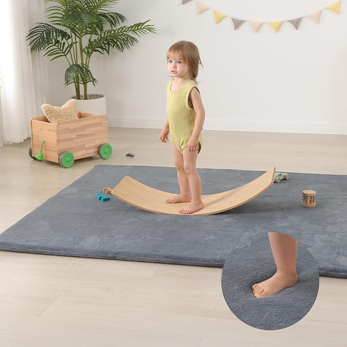 Baby Play Mat for Floor,Extra Large 59"×71" Playpen Mat for Tummy Time,Thicker Elasti Foam Mats for Toddler,Infant,Kids,Water Repellent Ultra Soft Velvet,Non-Slip Backing Safe for Crawling(Dark Grey)