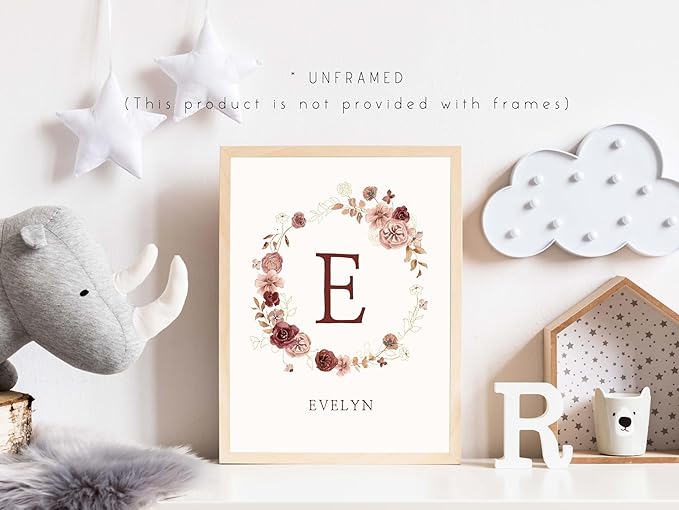 Personalized Name Flower Nursery Wall Art Prints, Crib & Nursery décor, Newborn Baby Girl Gift Present, Floral Baby Girl Room Pictures, Poster For Baby And Kids (3 Prints, Flower 1)