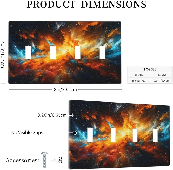 Light Switch Cover Cosmic Outer Space Nebula Explosion 4 Gang Switch Plate Covers Quad Toggle Wall Plates Decorative Switchplate Electrical Faceplate for Bathroom Home Decor