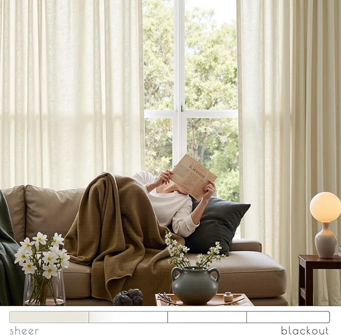 jinchan Linen Blend Curtains 96 inch Length 2 Panels for Bedroom Living Room, Floor to Ceiling 50 inch Wide Farmhouse Drapes with Rod Pocket Back Tab(50W x 96L, Ivory)
