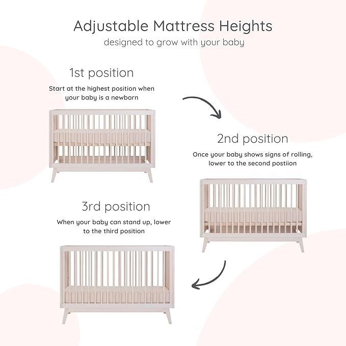 dadada Baby Soho 3 in 1 Convertible Wooden Crib to Toddler Bed - Made in Italy, GREENGUARD Gold Certified, Baby-Safe Finish, Sustainable Beech Wood, Modern Design, 3 Adjustable Heights (Natural Wash)