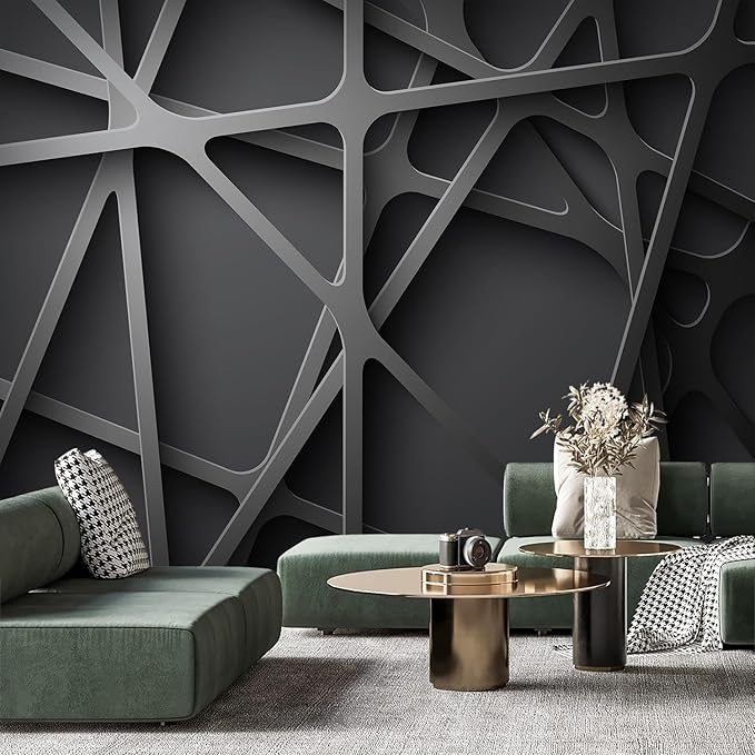 -3D Black Abstract Geometric Wallpaper Bedroom Living Room 180" x 115" (Not Peel and Stick)