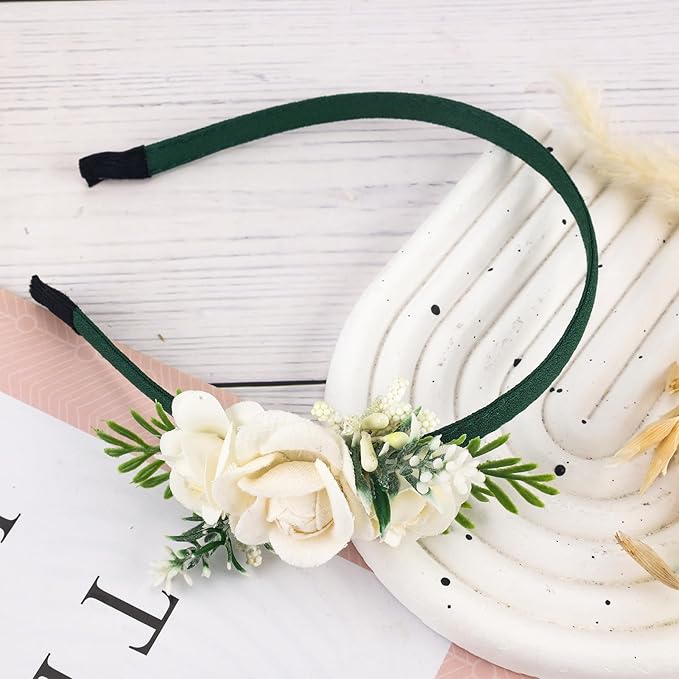 Flower Headbands for Girls Kids Toddlers Rose Floral Headpiece Non Slip Elegant Wedding Flower Crown Hairband Spring Summer Fashion Cloth Headdress Accessories for Birthday Party (Green)