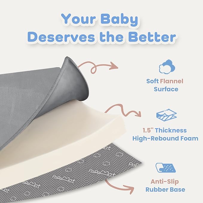 1.5" Thick Baby Play Mat for Floor, 59x79 Playpen Mat, Pro Soft Flannel Foam Mats Toddler Infant Kids Crawling for Nursery Rug Playroom Living Room Waterproof Easy Care Non-Slip (Dark Grey)